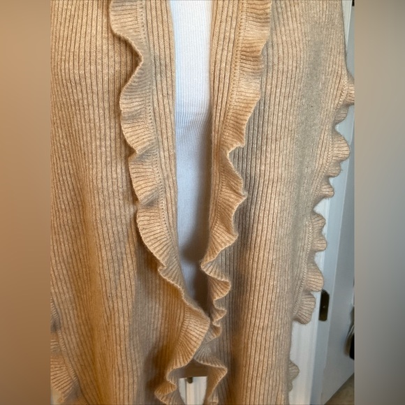 Worthington Womens Ribbed Cashmere Scarf Ruffle Edge Tan 62” x 10” - Picture 2 of 6